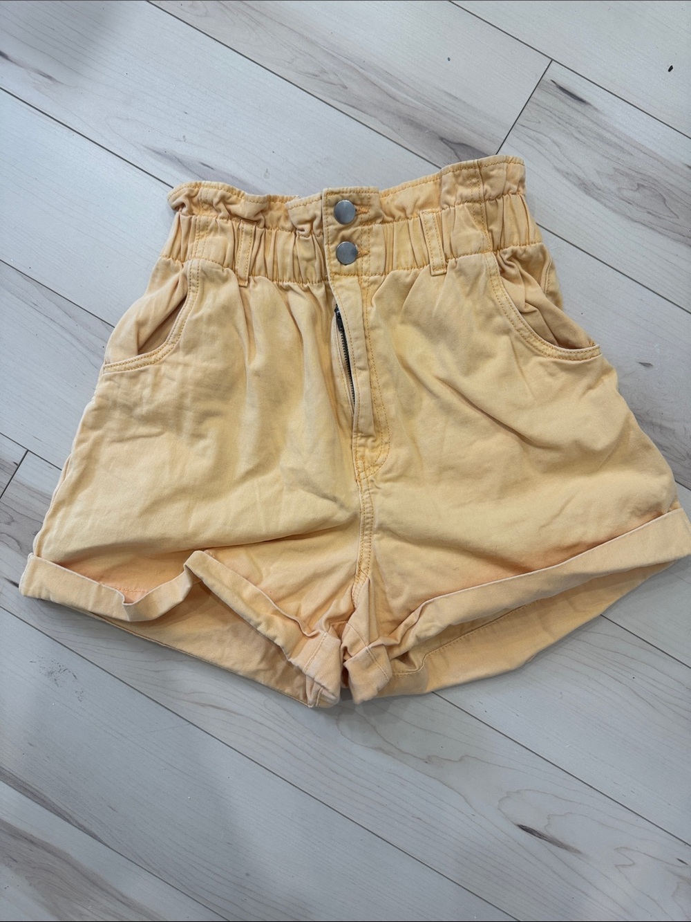 H&M Peach High-Waist Paperbag Shorts